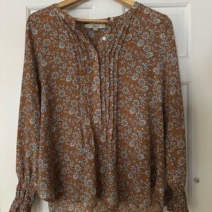 LOFT Orange and White Floral Blouse